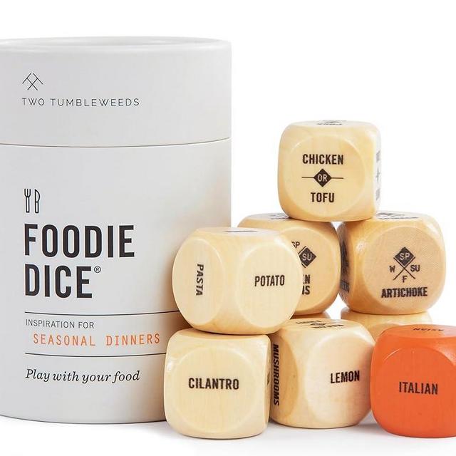 Two Tumbleweeds Foodie Dice - New Edition | Play with Your Food! | Set of 9 Dice to Inspire Creative, Seasonal Meals | Includes Take Out Die | Unique Cooking Gift