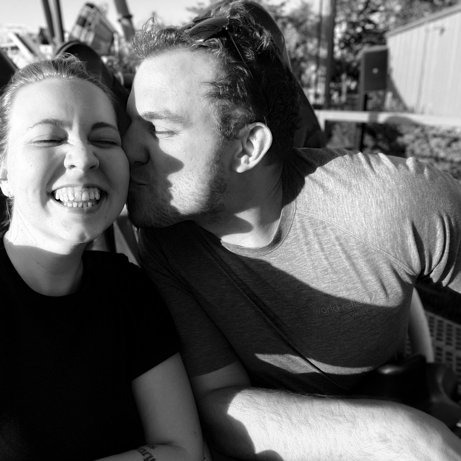Riding roller coasters at Six Flags. Fun fact, this is where we had our first kiss! 🎢