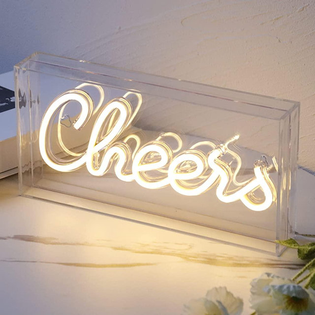 Cheers Sign Neon Signs USB LED Sign Desk Lightbox Cheers Neon Bar Sign 3D Wall Neon Light up Sign for Party Wall Décor Party Light Accessories(Warm White)