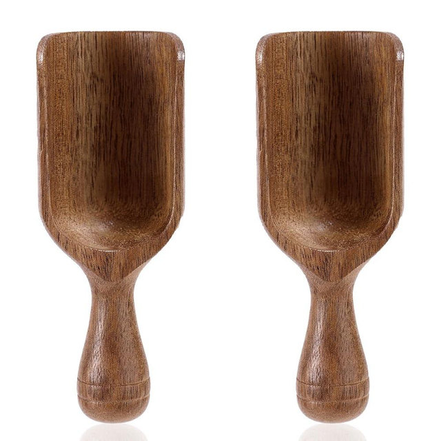 2pcs Mini Acacia Wood Coffee Spoons, Multipurpose Tablespoon Scoops Small Wooden Measuring Spoons Kitchen Tool for Jars Canisters Containers Ground Coffee Bean Sugar Spices
