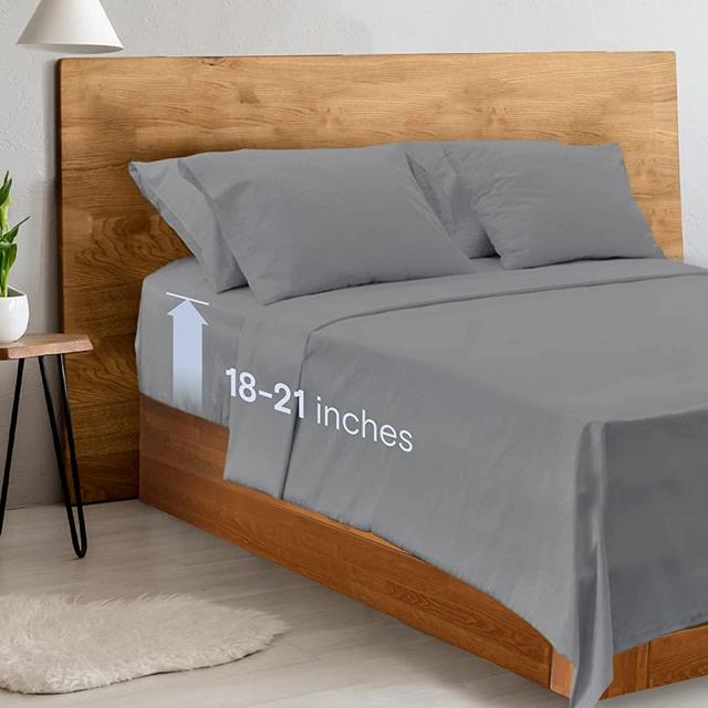 LuxClub 6 PC Extra Deep Pocket Queen Sheets & Pillowcases Set - Hotel Bedding Silky Soft Eco Friendly Wrinkle Free Ultra Soft Cooling Bed Sheet Set deep Pocket up to 21" (King, Light Grey)