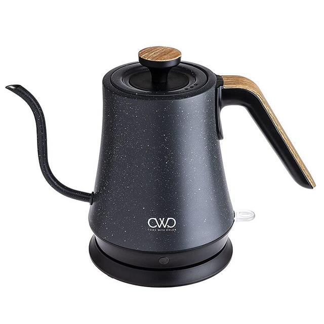 Cook with Color Electric Gooseneck Water Kettle, High Grade Stainless Steel, 1 Liter, Quick Boil Electric Kettle with 360 Degree Swivel Base, 1000 Watt Boiling Power (Dark Grey Speckled)