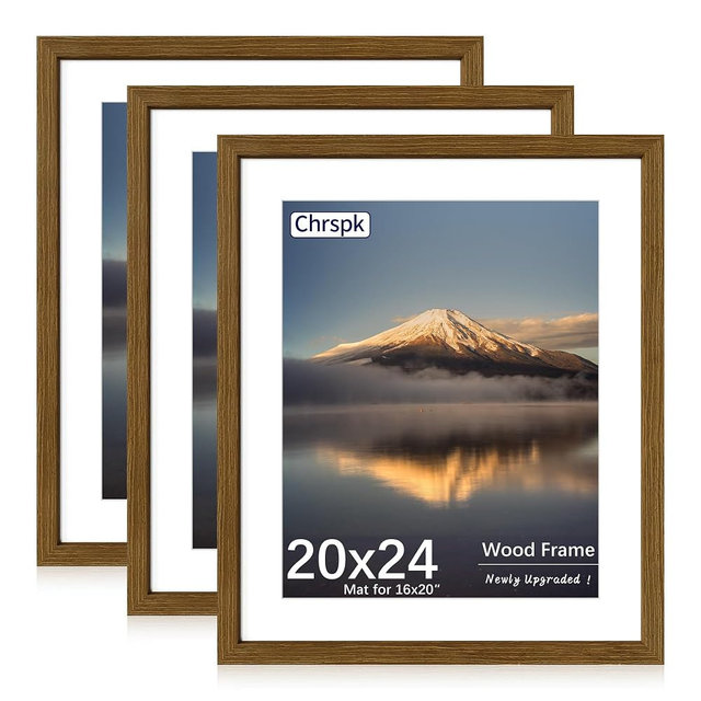 Chrspk 20X24 Poster Frame, Display Pictures 16X20 with Mat or 20X24 Without, Wall Hanging Frames, Rustic Brown, 3 Pack