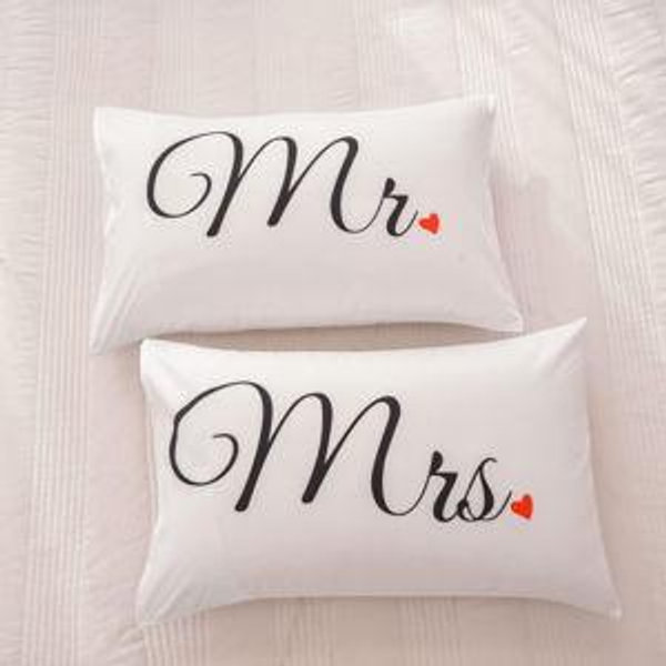 NTBED Couples Pillowcases Mr and Mrs Pillow Covers Heart Printed Bed Pillowcase,Valentine's Day,Anniversary Wedding Gifts Home Decoration (19''x29'')