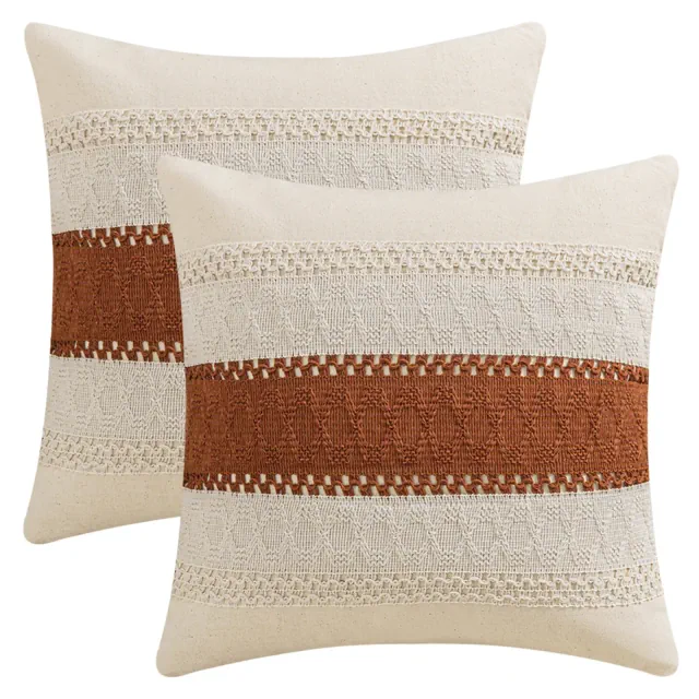 REGALWOVEN Sofa Living Room Boho Farmhouse Decor Geometry Weave Throw Pillow Covers 2 Pcs 18 x 18 Inch Brown
