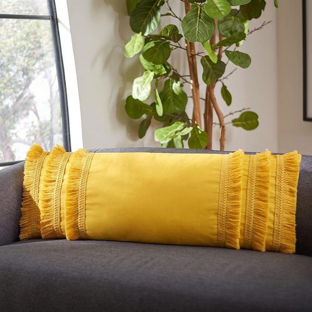 Safavieh Home Collection Grema Boho 12 x 36-inch Yellow Fringe Decorative Accent Pillow PLS7142C-1236, 12"x36"