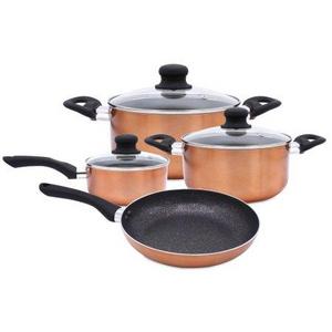 Bergner 7 PC Cookware Set Marble Coating Induction Cooking Nonstick Frypan Saucepan Casserole Pots and Pans Set Hard Pressed Aluminum Soft Touch Handles Stovetop Safe NO PFOA