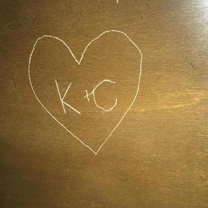 Carter may or may not have carved this on one of our dorms freshman year