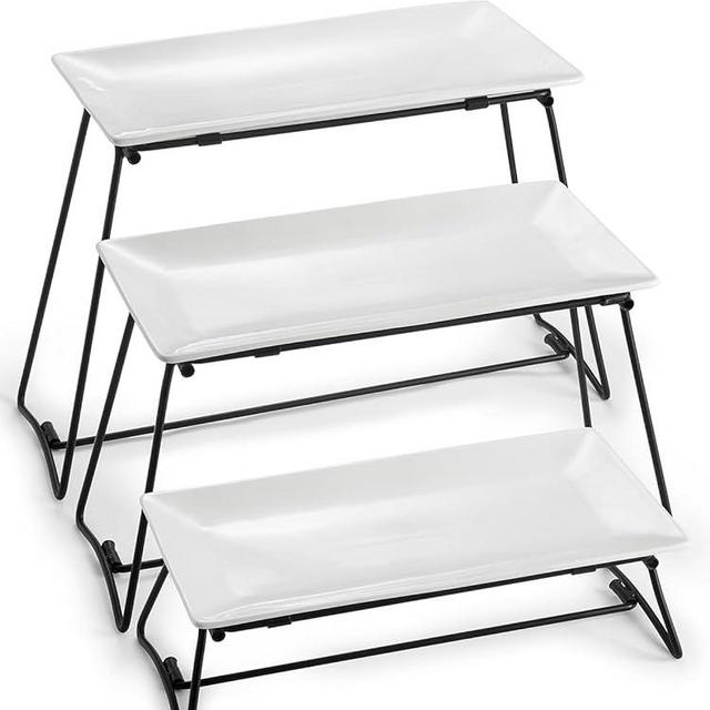 DOWAN 3 Tier Serving Trays Stand for Thanksgiving Party, Collapsible Dessert Table Display Set, Porcelain Serving Platters for Food Dessert Cupcake Fruit Appetizer Snack, 12 Inch, White