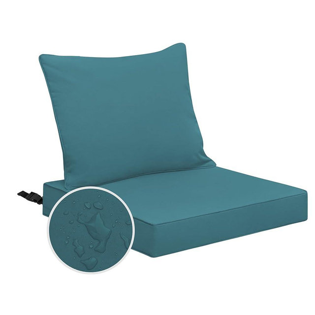 Easy-Going Waterproof Patio Chair Cushion Back 19x16 in + Seat 19x19x3 in Non-Slip Outdoor Seat Cushion with Zipper and Handle Teal