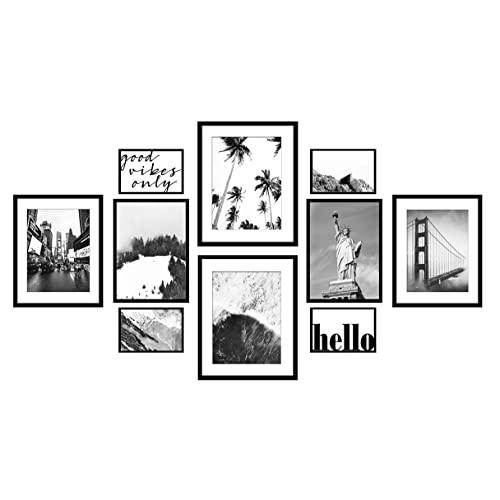 ArtbyHannah Classic Black 10 Pcs Multi Size Gallery Wall Kit Photo Decorative Wall Art Decor Art Prints with Hanging Template Picture Frame Collage Set
