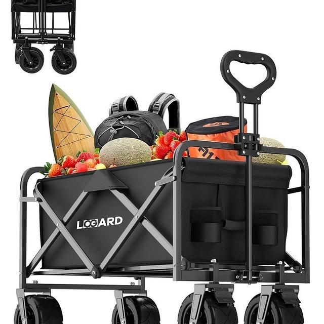LOGARD Beach Cart All Terrain Wide Wheel, Heavy Duty Collapsible Wagon Cart Large Capacity, Portable Folding Cart for Garden,Beach,Camping