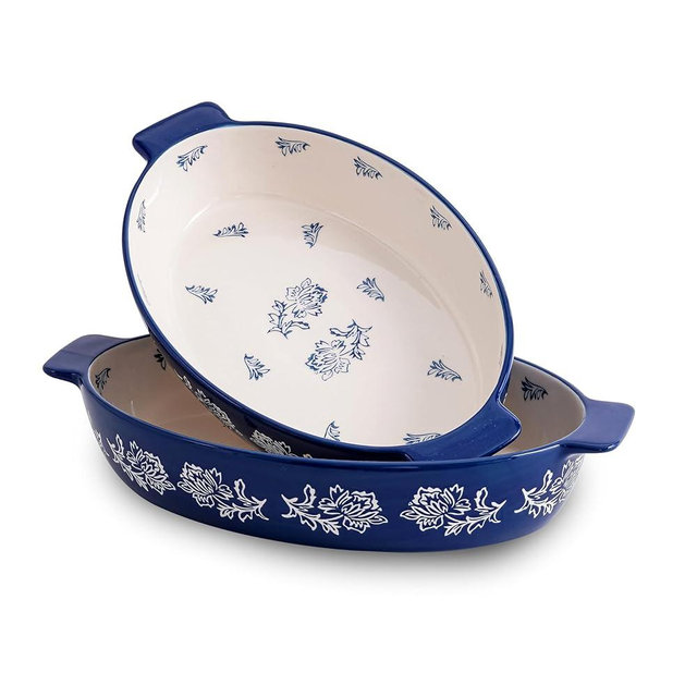 Wisenvoy Casserole Dish Baking Dish Ceramic Au Gratin Baking Dish Lasagna Pan Oval 2 pcs Casserole Dishes for Oven