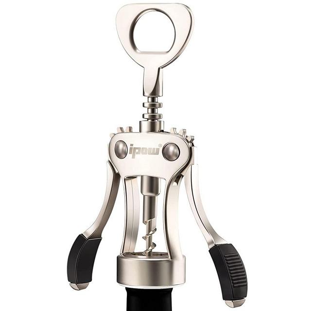 IPOW Wine Opener, Wing Corkscrew, Zinc Alloy Premium Wine Bottle Opener, Manual Multifunctional Cork Screw for Waiter, Heavy Duty, Satin Nickel