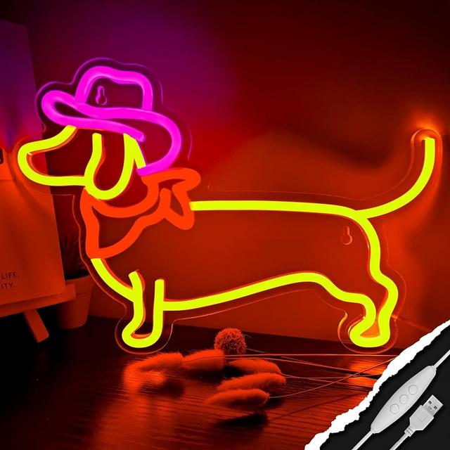 Dachshund Neon Sign Dog Neon Signs for Wall Decor Cute Puppy Animal with Cowboy Hat Led Light Sign for Pet Shop Bedroom Wall Home Party Decor, Dog Theme Party Accessory, Holiday Gift for Dog Lover