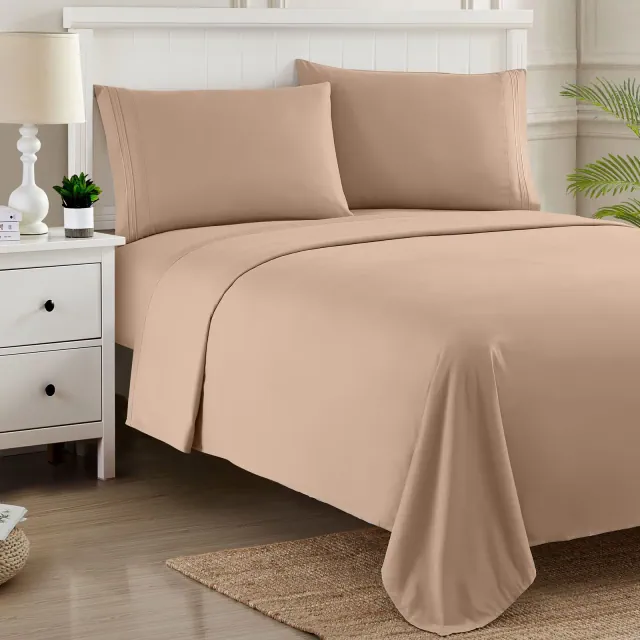 4 Piece Sheet Set, Ultra Soft 1800 Series Collection - Queen, Taupe