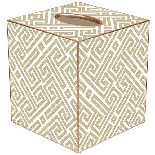 Marye-Kelley TB2653 - Tan & White Fret Pattern Tissue Box Cover