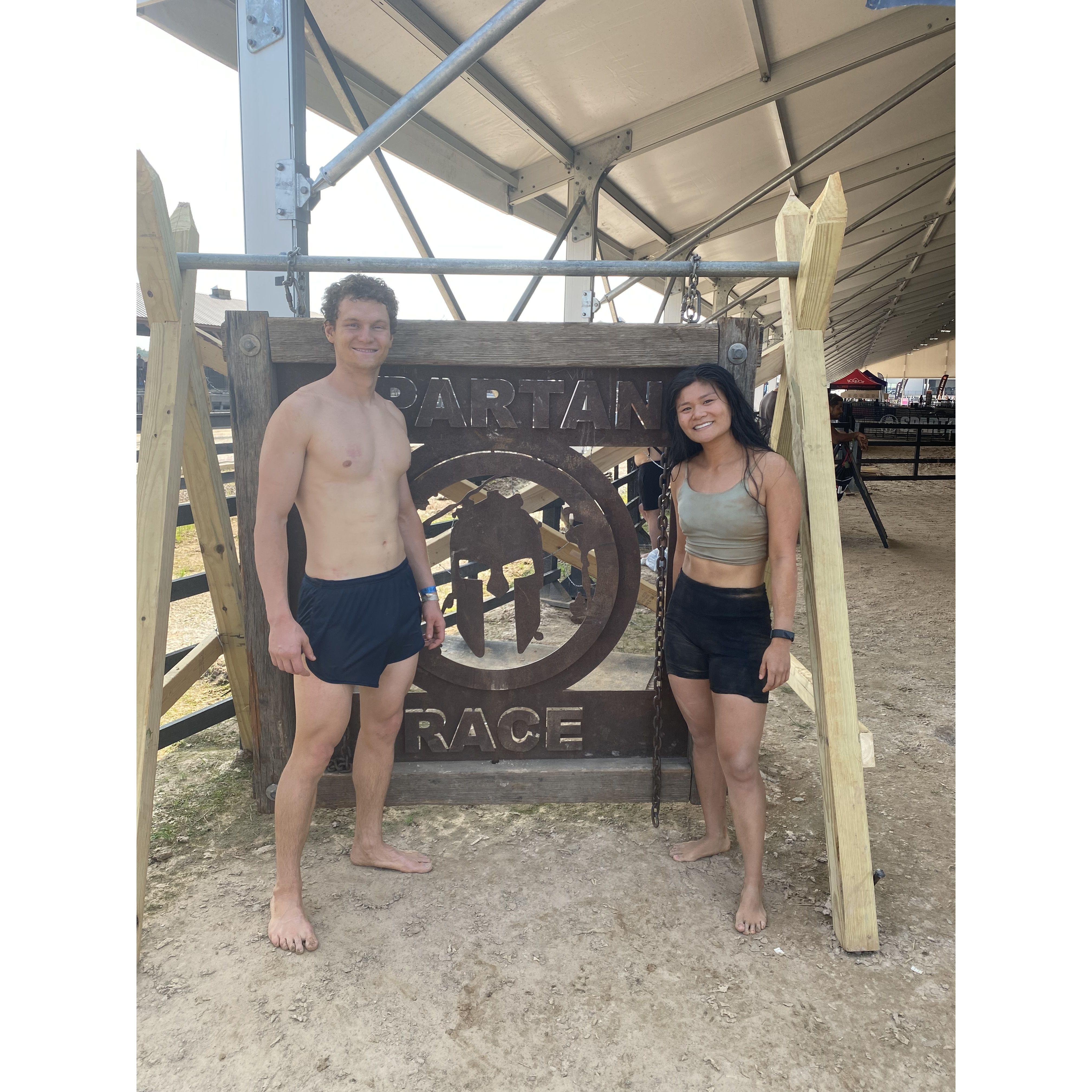 Our first trial as a couple was doing a Spartan Super together. Luckily Joe was very encouraging to Michelle who was having a hard time.