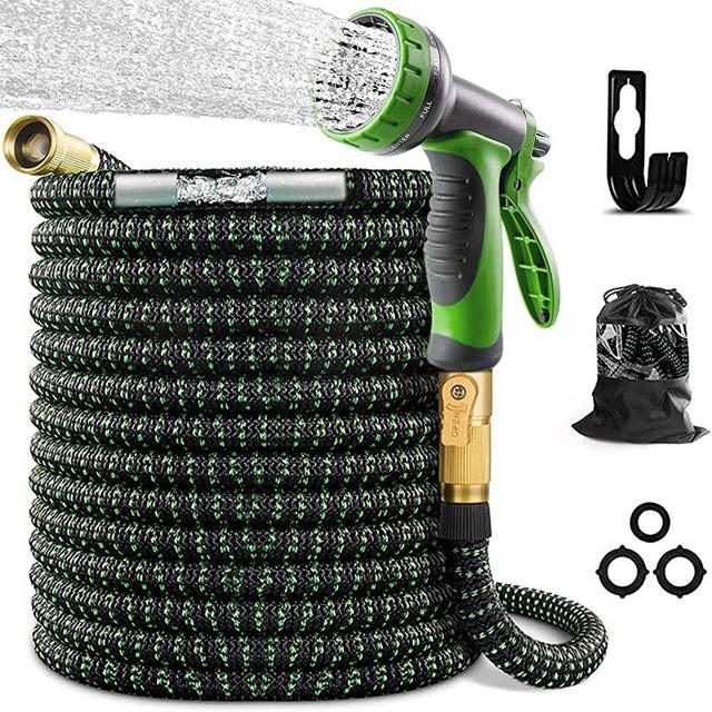 Expandable and Flexible Garden Hose 100FT Water Hose with 10 Function Sprayer Nozzle and 3/4" Brass Fittings, Retractable, Kink Free, Collapsible,Extra Strength Fabric, Lightweight Hose for Outdoors