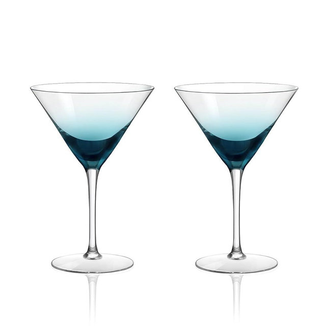 Joeyan Blue Ombre Martini Glasses Set of 2, 11oz Hand Blown Large Crystal Cocktail Glasses, Dishwasher Safe Martini Cup for Bar Manhattan Gin Tequila Gift for Birthday Housewarming Wedding Christmas