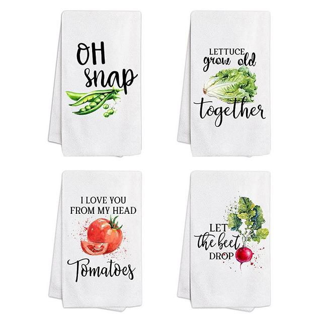 pinata Funny Kitchen Towels with Sayings, Vegetable Dish Cloths Sets of 4, Housewarming Gifts for New Home, Kitchen Dish Towels for Drying Dishes - Tea Towels, Hand Towels for Kitchen