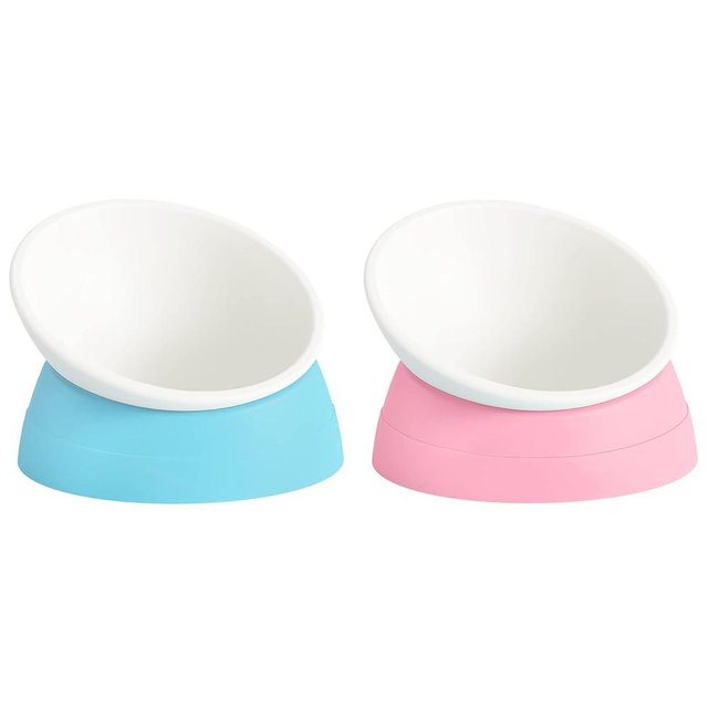Ravitat 2Pcs Elevated Cat Food Bowl - Adjustable, Anti-Slip & Anti-Noise, Protects Pet's Spine - Thickened Plastic, 17 Oz