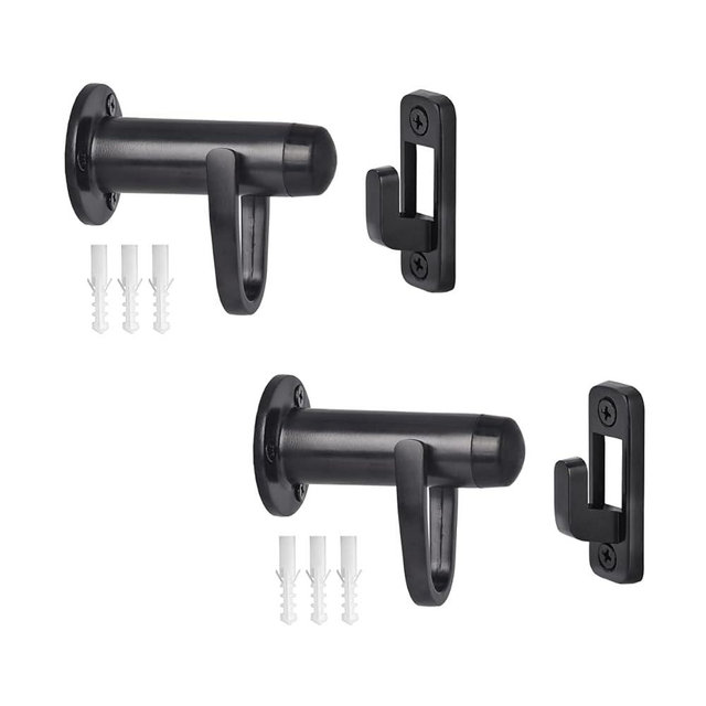 HOMOTEK 2 Pack Heavy Duty Door Stopper with Manual Hook Windproof,Door Holder Stop with Sound Dampening Rubber Bumper Wall Mounted, Black