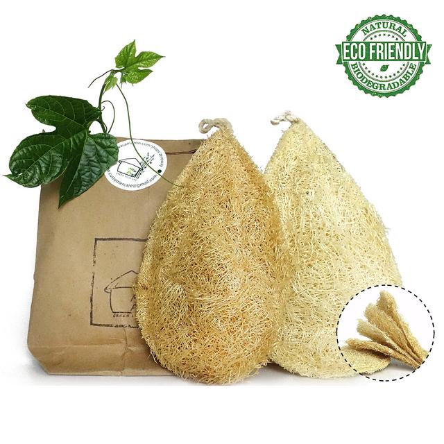 Natural Dish Scrubber | Pack 2 Vegetable Sponge for Kitchen |100% Loofah Plant | Cellulose Scouring Pad | Biodegradable Compostable Dishwashing | Zero Waste Product | Luffa Loofa Loufa Lufa