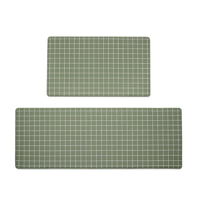 FRESHMINT 2 Piece Kitchen Mat, Anti-Fatigue Cushioned Kitchen Mats Set for Floor, Plaid Non Slip Comfort Standing Mat, Scandi Minimalist Kitchen Rug, 17"x30"+17"x47", Olive Green Windowpane