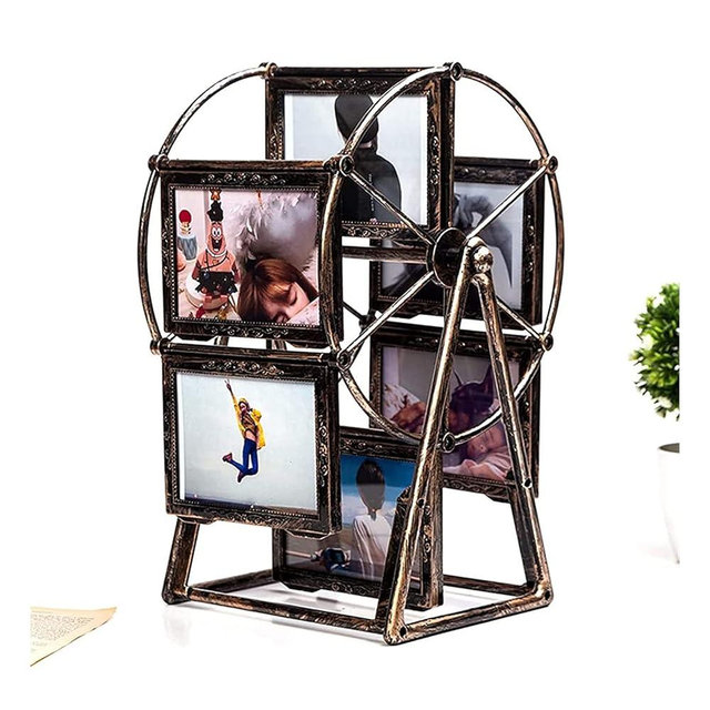 JOINDATAT Rotatable Windmill Ferris Wheel Picture Frames, Tabletop Family Tree Photo Frames, 5" DIY Cute Multiple Carousel Photo Frames for Home Décor Christmas Birthday Gifts