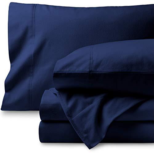 Bare Home Flannel Sheet Set 100% Cotton, Velvety Soft Heavyweight - Double Brushed Flannel - Deep Pocket (Full, Dark Blue)