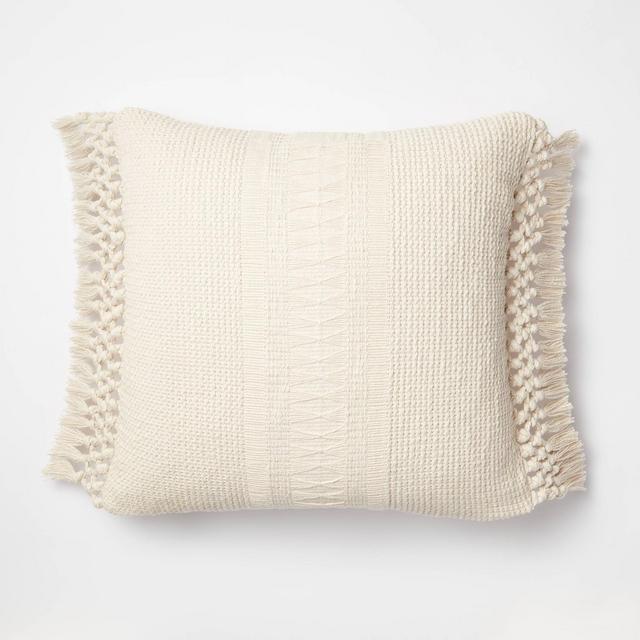 Textural Woven Square Throw Pillow with Trims Cream - Threshold™ designed with Studio McGee