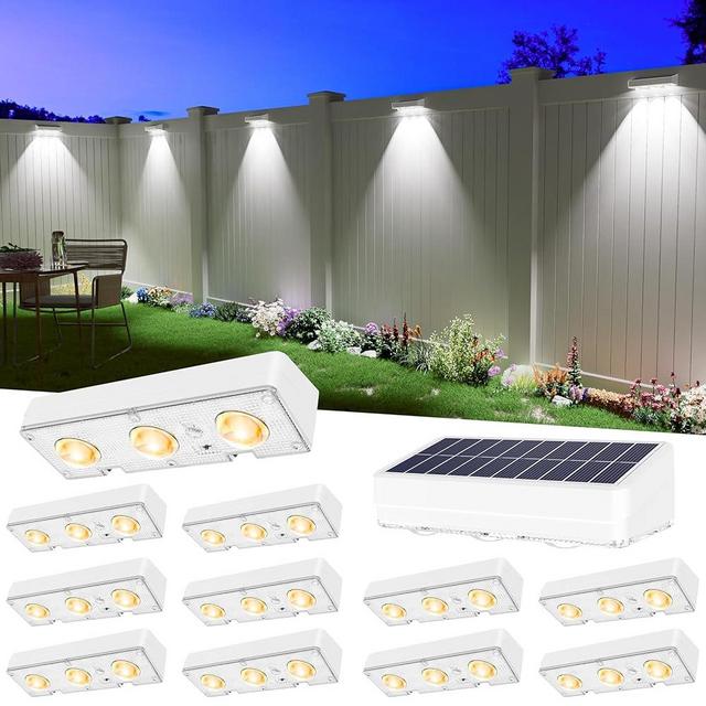 JOFIOS Solar Fence Lights Outdoor Waterproof Led, 12Pack,100 Lumens,1300mAh Solar Lights for Fence with Warm White & RGB 8 Colors,Outdoor Solar Lights for Patio, Backyard, Deck, Railing (White)