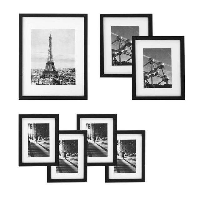 SONGMICS Picture Frames Set of 7 Pieces, One 11 x 14 Inches, Two 8 x 10 Inches, Four 6 x 8 Inches, with White Mat Real Glass, for Multiple Photos, Black Wood Grain URPF37BK
