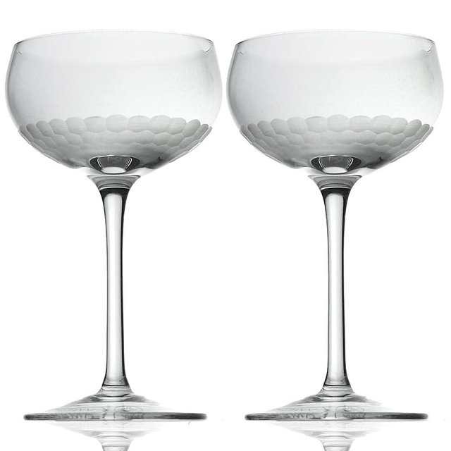 Amehla Handblown Honeycomb Coupe Glasses – Set of 2 | 7oz Vintage-Inspired Cocktail Glasses, Hand-Etched & Designed with The Educated Barfly