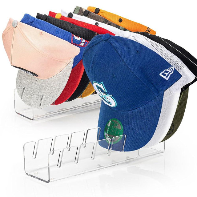 Forzacx Hat Stand for Baseball Caps Display and Organizer 2 Pack, Holds 14 Baseball Caps, Space-Efficient, No Installation Required, Stylish Decor Piece for Closet, Bedroom, Dresser (Clear)