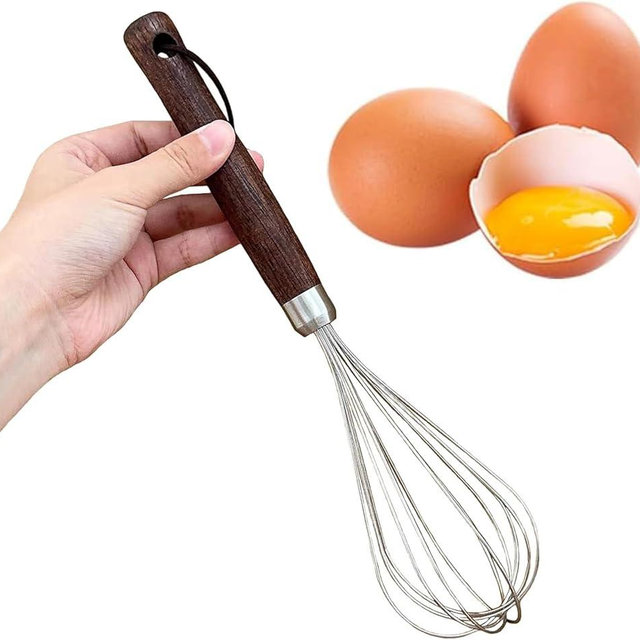 HOMMYBT Stainless Steel Black Walnut Handle Whisk - Home Kitchen Whisk Multi Function Hand Whisk Non Stick Balloon Whisk Easy to Clean Suitable for Home Restaurant Stir Eggs, Cake Batter, 11In