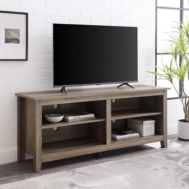 Walker Edison Wren Classic 4 Cubby TV Stand for TVs up to 65 Inches, 58 Inch, Grey Wash