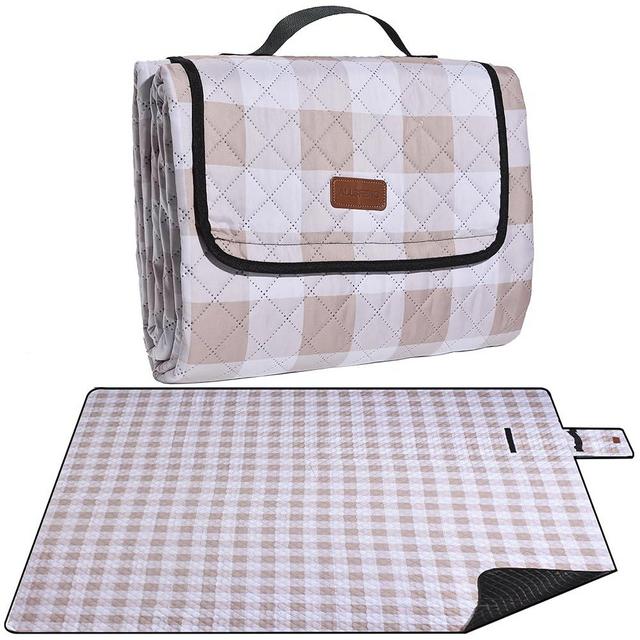 Extra Large Picnic Blanket 80''x 80'' Waterproof Foldable Picnic Mat for Beach, 5-Layer Outdoor Blanket for 6 to 8 Adults,Camping Grass Lawn Park Accessories Couple Park Wedding Registry(Brown)