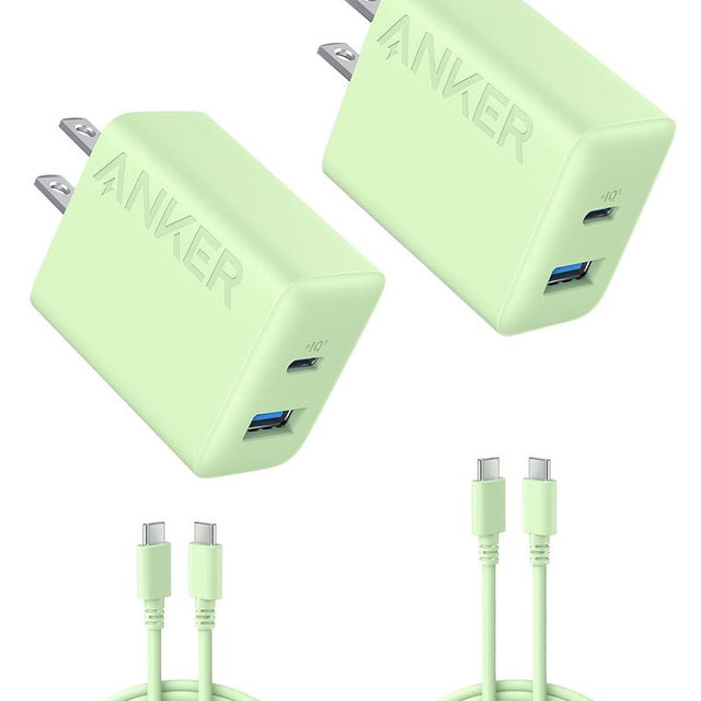 Anker iPhone 16 Charger, 2-Pack 20W Fast USB C Charger Block, for iPhone 16/16 Pro Max/15 Series/iPad Pro and More (Green, 2 Pack & 2 Cable)