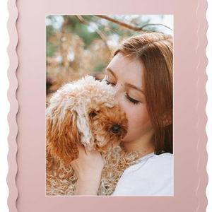 11x14 Picture Frame with Mat for 8x10, Wavy Edge Wooden Real Glass Photo Frame for Tabletop and Wall Hanging, Pink, 1 Pack