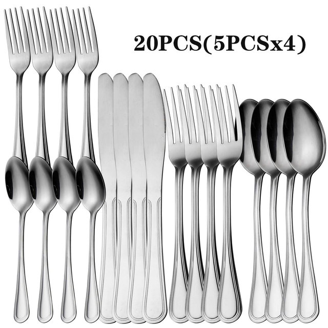 20-Piece Silverware Set– Contemporary Stainless Steel Flatware with Polished Mirror Finish, Includes 4 Place Settings