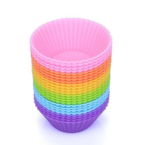 BakeBaking Mini Muffin Pan - Reusable Silicone Cupcake Molds 2in 24 Pack - Small Baking Cups Truffle Cake Pan Set Nonstick in 6 Colors