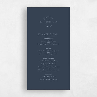 Grayed Navy, Blue Wedding Menu - Okavango