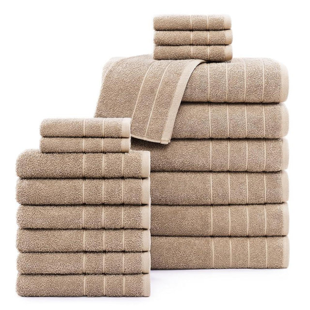 Casa Platino 18 Piece Towel Set, 6 Large Bath Towels (30"x 60"), 6 Hand Towels & 6 Washcloths, 100% Cotton Bathroom Towels, Highly Absorbent Towels Set, Quick Dry Towel - Tawny Brown