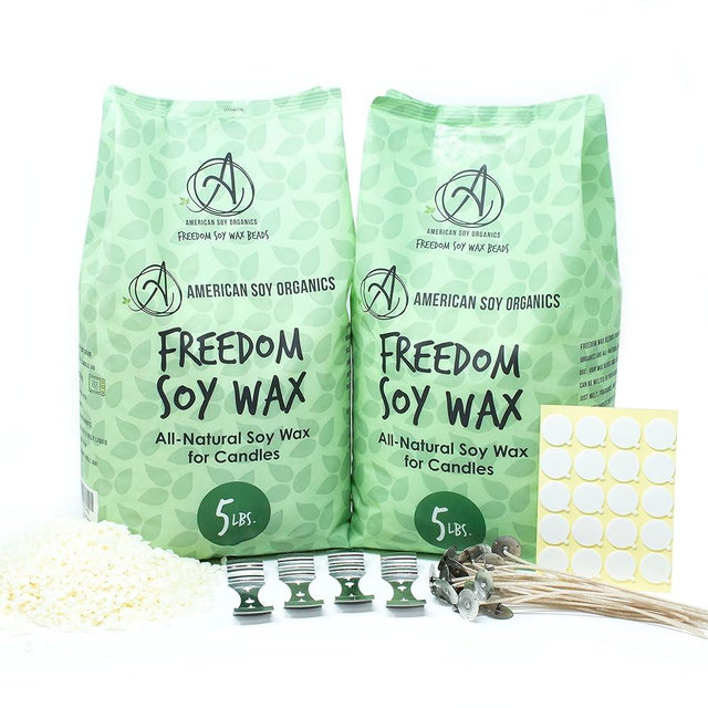 American Soy Organics Microwavable Soy Wax Beads for Candle Making – Premium Soy Candle Kit-10 pounds Freedom Soy Beads-4 Centering Devices- 20 Wick stickers-20 6-inch pre-Waxed Wicks