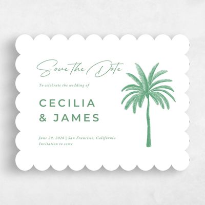 White Scalloped Wedding Save the Date - Seaview Landscape