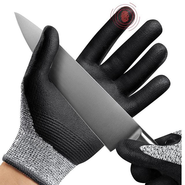 NoCry Coated Cut Resistant Gloves with Superior Grip; Waterproof Reinforced Foam Nitrile Coating; Touchscreen Capable, Extremely Comfortable Safety Working Gloves; Level 5 Protection; Grey, Medium