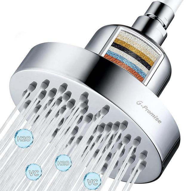 G-Promise Metal 6 Inch Filtered Shower Head for Hard Water Rain Shower Head with 16 Stages Filter Water Softener to Remove Chlorine and Fluoride