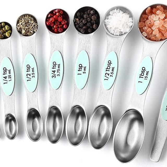 Spring Chef Magnetic Measuring Spoons Set, Dual Sided, Stainless Steel, Fits in Spice Jars, Mint, Set of 8